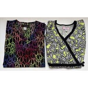 Womens Lot of 2 Set Koi Medical Scrub Nurse Tops Basics Peace Paisley Sz Small
